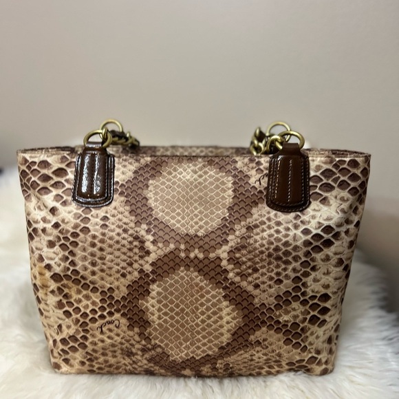Coach Nylon Beige Python Print Tote/Shoulder Bag - Picture 4 of 10